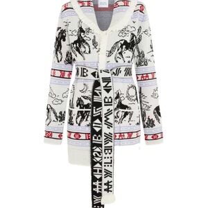 Chic Black and White Graphic Cardigan